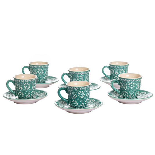 Handmade Green Espresso Cup & Saucer – Turkish Ceramic