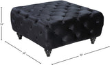Chesterfield Velvet Ottoman - Luxurious Black Seat with Silver Nailheads, Stylish Tufted Design & Comfort