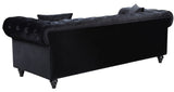 Chesterfield Elegant Black Velvet Contemporary Sofa with Silver Nailheads & Plush Throw Pillows