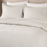 Soft Velvet Cross Stitch Coverlet Set with Shams, White