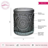10oz Smoke Grey Ribbed Floral Glass Set of 6