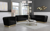 Bellini Contemporary Loveseat with Luxurious Velvet Upholstery and Elegant Gold Stainless Steel Base