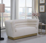Bellini Contemporary Loveseat with Luxurious Velvet Upholstery and Elegant Gold Stainless Steel Base