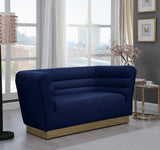 Bellini Contemporary Loveseat with Luxurious Velvet Upholstery and Elegant Gold Stainless Steel Base