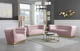 Bellini Velvet Chair - Luxurious Contemporary Design with Gold Base and Textured Channel Tufting