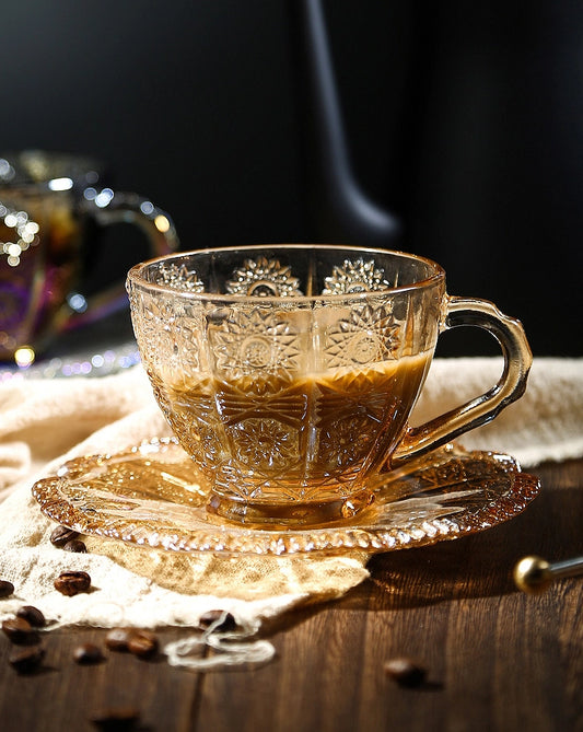 Vintage Style Glass Cappuccino Cup & Saucer Set