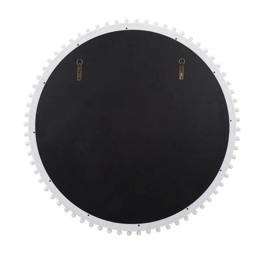 Bellfore Beaded Round Matte White Mirror