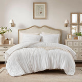 Ruched Design Delicate Bow Ties Comforter Set, White