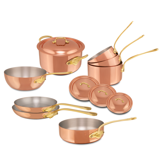 Mauviel M'Heritage M'150 B 12-Piece Copper Cookware Set With Brass Handles
