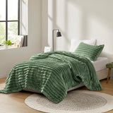 300GSM Fluffy Ribbed Plush Comforter Set,Green