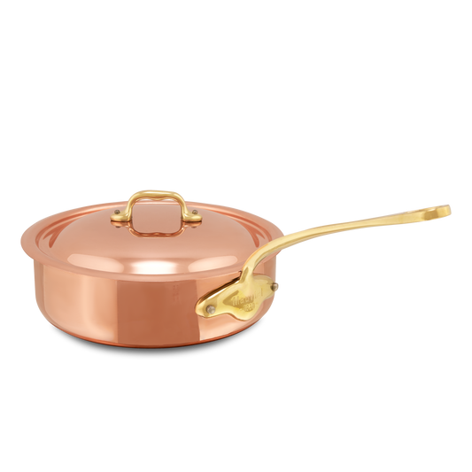 Mauviel M'Heritage M'150 B Copper Saute Pan With Lid, Brass Handle