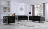 Opal Contemporary Chair – Luxurious Velvet Upholstered Seating with Chrome Stainless Steel Design
