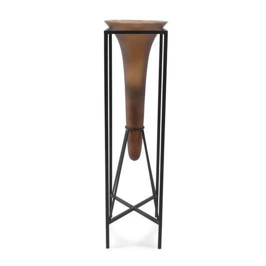 Bronze Euler Drop Vase with Black Iron Stand- Extra Large