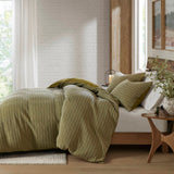 Stone-Washed Cotton Waffle Texture Duvet Cover, Green
