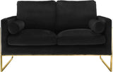 Mila Luxurious Contemporary Loveseat with Gold Stainless Steel Base and Plush Throw Pillows for Comfort