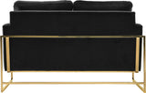 Mila Luxurious Contemporary Loveseat with Gold Stainless Steel Base and Plush Throw Pillows for Comfort