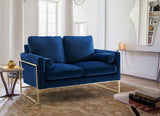 Mila Luxurious Contemporary Loveseat with Gold Stainless Steel Base and Plush Throw Pillows for Comfort