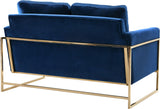 Mila Luxurious Contemporary Loveseat with Gold Stainless Steel Base and Plush Throw Pillows for Comfort