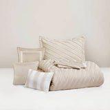 7-pcs Diagonal Stripes Raised Jacquard Comforter Set, Beige