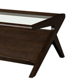Mid-Century Tempered Glass Top Morocco Brown Coffee Table