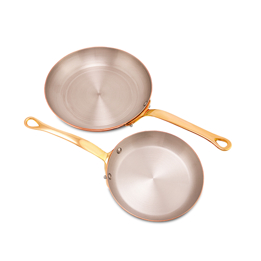 Mauviel M'Heritage M'200 B 2-Piece Frying Pan Set With Brass Handles