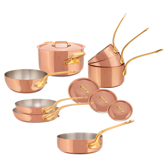 Mauviel M'Heritage M'200 B 12-Piece Copper Cookware Set With Brass Handles