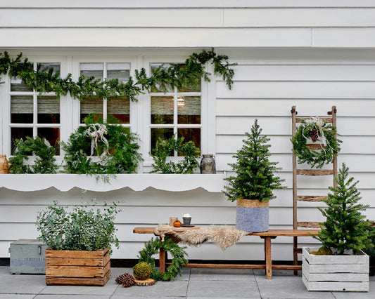 Grandis Set 2 Pre-Lit Trees, Wreath, & Garland Battery Operated