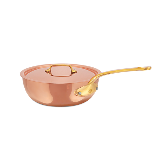 Mauviel M'Heritage M'200 B Copper Chef Pan With Lid, Brass Handle