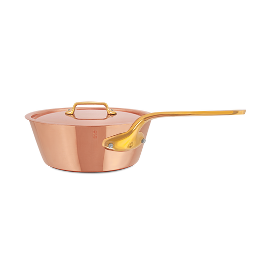 Mauviel M'Heritage M'200 B Splayed Saute Pan With Lid, Brass Handle, 3.6-Qt