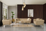 Aurora Contemporary Loveseat with Deep Button Tufting and Gold Stainless Steel Legs for Stylish Comfort