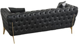 Aurora Contemporary Loveseat with Deep Button Tufting and Gold Stainless Steel Legs for Stylish Comfort