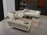 Aurora Contemporary Loveseat with Deep Button Tufting and Gold Stainless Steel Legs for Stylish Comfort