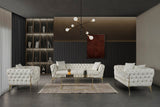 Aurora Contemporary Loveseat with Deep Button Tufting and Gold Stainless Steel Legs for Stylish Comfort
