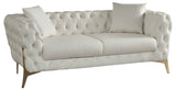 Aurora Contemporary Loveseat with Deep Button Tufting and Gold Stainless Steel Legs for Stylish Comfort