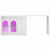 Rotatable L-Shaped Vanity Desk with Led Light, Double Arched