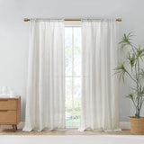 Linen Blend Light Filtering Curtain Panel Pair, White
