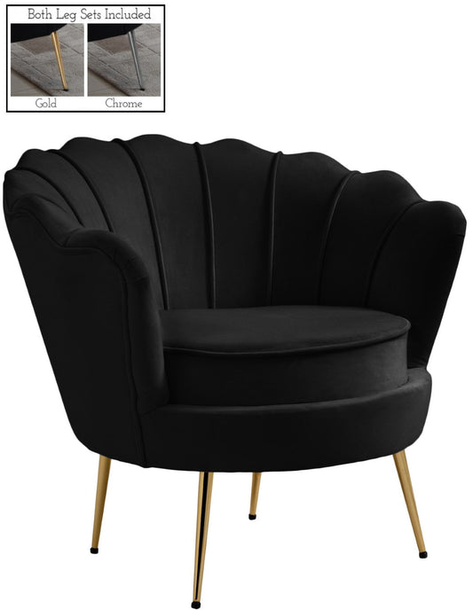 Gardenia Velvet Chair - Shell-Shaped Back, Deep Channel Tufting, Glam Gold Chrome Legs for Elegance