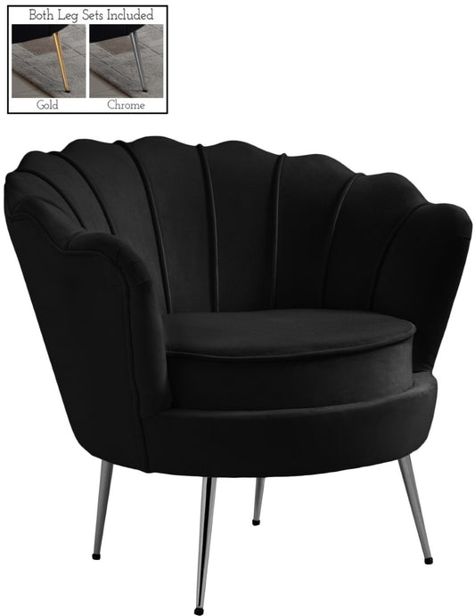 Gardenia Velvet Chair - Shell-Shaped Back, Deep Channel Tufting, Glam Gold Chrome Legs for Elegance
