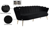 Gardenia Luxe Velvet Sofa with Glam Gold Chrome Legs and Deep Channel Tufting for Modern Elegance