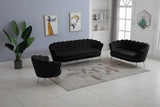 Gardenia Luxe Velvet Sofa with Glam Gold Chrome Legs and Deep Channel Tufting for Modern Elegance