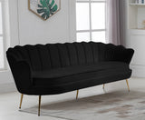 Gardenia Luxe Velvet Sofa with Glam Gold Chrome Legs and Deep Channel Tufting for Modern Elegance