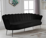 Gardenia Luxe Velvet Sofa with Glam Gold Chrome Legs and Deep Channel Tufting for Modern Elegance