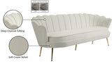 Gardenia Luxe Velvet Sofa with Glam Gold Chrome Legs and Deep Channel Tufting for Modern Elegance