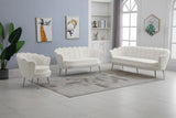 Gardenia Luxe Velvet Sofa with Glam Gold Chrome Legs and Deep Channel Tufting for Modern Elegance