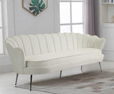 Gardenia Luxe Velvet Sofa with Glam Gold Chrome Legs and Deep Channel Tufting for Modern Elegance