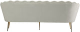 Gardenia Luxe Velvet Sofa with Glam Gold Chrome Legs and Deep Channel Tufting for Modern Elegance