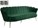 Gardenia Luxe Velvet Sofa with Glam Gold Chrome Legs and Deep Channel Tufting for Modern Elegance