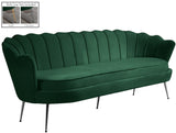 Gardenia Luxe Velvet Sofa with Glam Gold Chrome Legs and Deep Channel Tufting for Modern Elegance