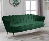 Gardenia Luxe Velvet Sofa with Glam Gold Chrome Legs and Deep Channel Tufting for Modern Elegance