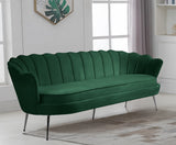 Gardenia Luxe Velvet Sofa with Glam Gold Chrome Legs and Deep Channel Tufting for Modern Elegance